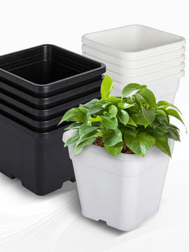 findmall 10PCS Square Black/ White Nursery Pots – Durable Plastic Plant Pots for Seedlings, Soil Plants & Garden Growing Containers
