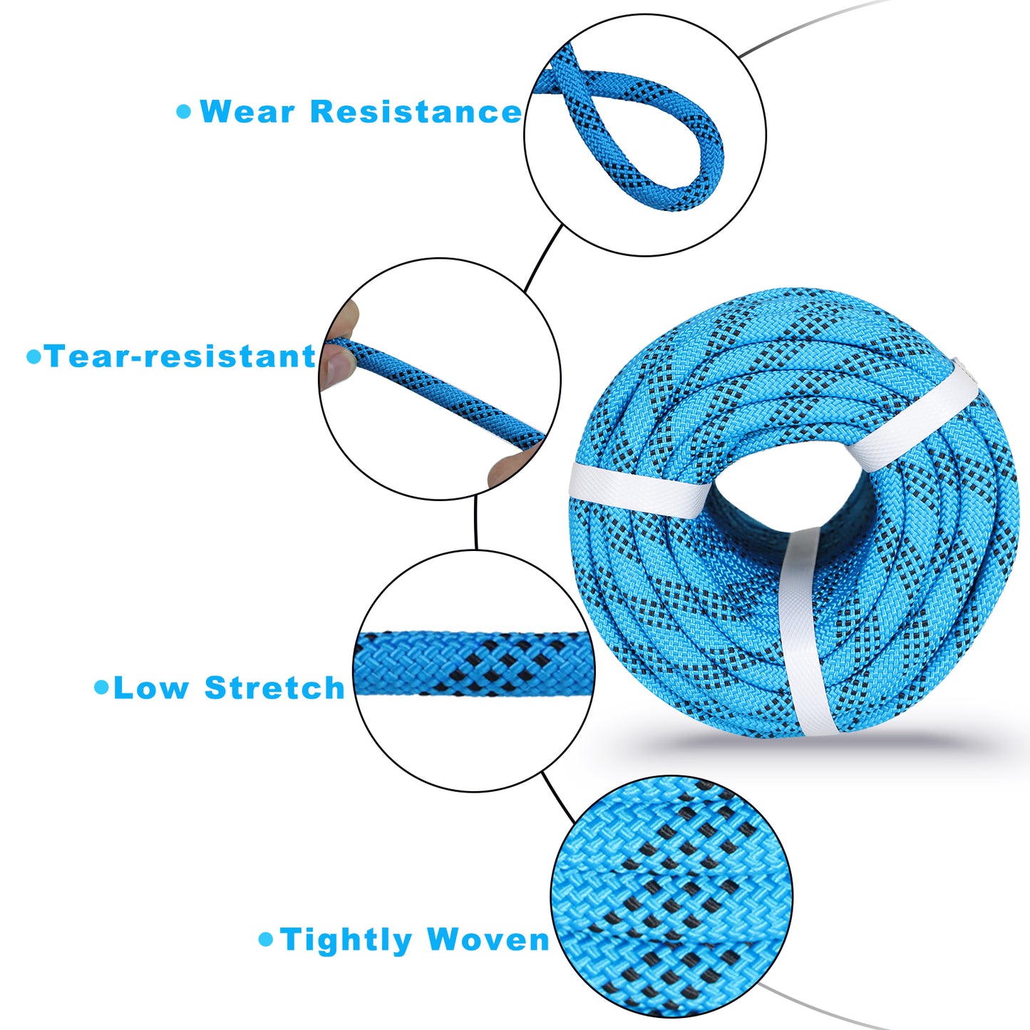 findmall 3/8 Inch 100 Feet Braided Polyester Rope Tree Work Rope Rigging Rope for Outdoor Swing Camping 3250 LBS Blue Black