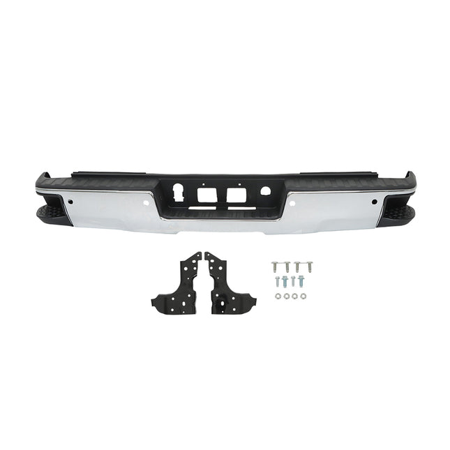 Findmall Chrome Rear Step Bumper Assembly for 2014-2018 Chevrolet Silverado 1500 and GMC Sierra 1500, Sensor Hole Options