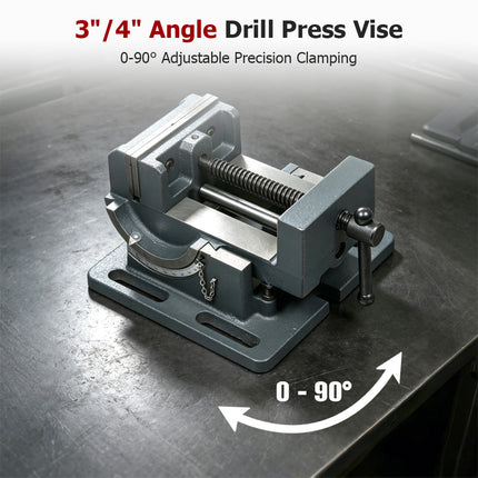 findmall 3" /4" Angle Drill Press Vise – 0–90° Tilting Iron Cradle Style Vise for Drilling Machine