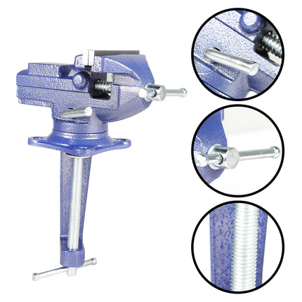 Findmall 3.2 Inch Mini Bench Vise with 360° Swivel Base, Portable Clamp-On Table Vise with Dual Mounting Design for Model Making, Jewelry and DIY Projects