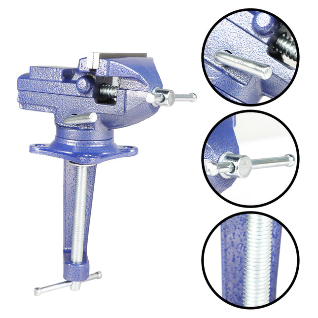 Findmall 3.2 Inch Mini Bench Vise with 360° Swivel Base, Portable Clamp-On Table Vise with Dual Mounting Design for Model Making, Jewelry and DIY Projects