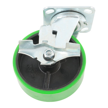 Findmall 1 Pack 6 Inch Polyurethane Swivel Caster Wheel with Brake, Plate Mount, Heavy Duty Replacement Caster for Toolboxes, Workbenches & Industrial Equipment