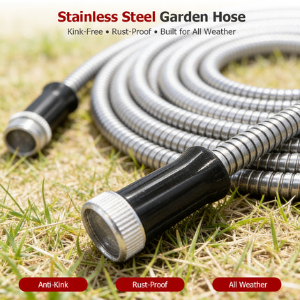 findmall Stainless Steel Garden Hose with Nozzle – Flexible, Kink-Free, Rust-Proof Heavy Duty Metal Water Hose
