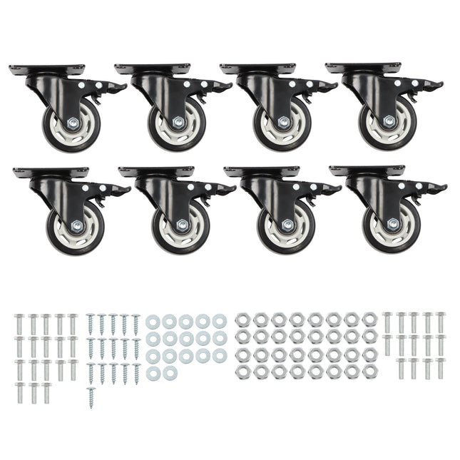 Findmall 8 Pack 3" Polyurethane Swivel Caster Wheels with Double Lock Brake, Top Plate Mount, Heavy Duty Casters for Workbenches, Carts & Furniture