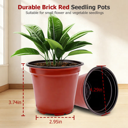 findmall 100PCS Plastic Plant Nursery Pots for Seedlings – Round Stackable Flower & Vegetable Planters, Ribbed Design