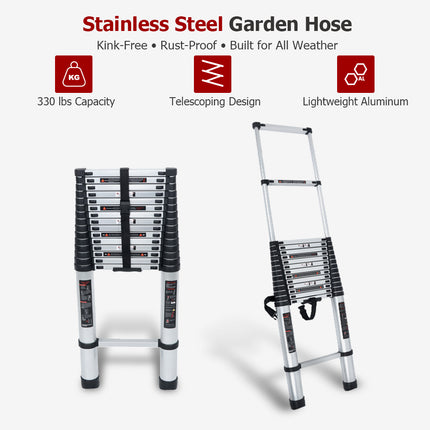findmall Aluminum Telescoping Ladder with Hooks– Portable Collapsible Extension Ladder with Carry Bag for Home, RV & Outdoor Use