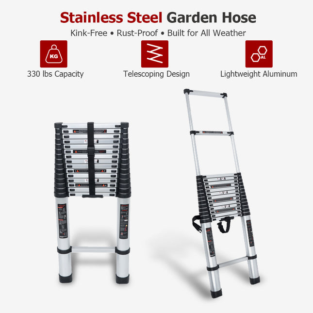 findmall Aluminum Telescoping Ladder with Hooks– Portable Collapsible Extension Ladder with Carry Bag for Home, RV & Outdoor Use