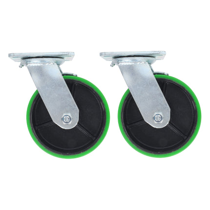 Findmall 2 Pack 6 Inch Polyurethane Swivel Caster Wheels with Total Lock Brake, Plate Mount, Heavy Duty Replacement Casters for Toolboxes, Workbenches & Industrial Equipment