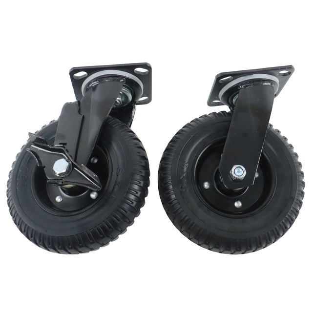 Findmall 2 Pack 8" Solid Rubber Swivel Caster Wheels with Wheel Brake, Top Plate Mount, Heavy Duty Casters for Carts, Dollies & Workbenches