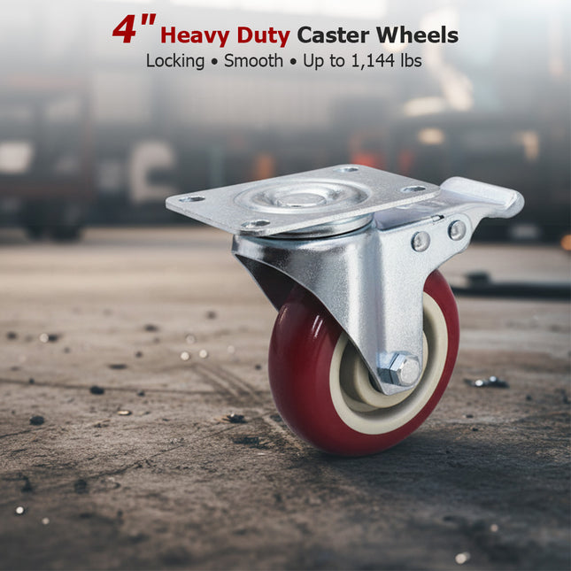 findmall 4" Heavy Duty Caster Wheels (4 Pack) with Safety Brake – 360° Swivel, Quiet & Secure Locking Casters for Furniture and Equipment