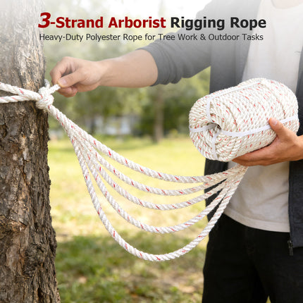 findmall 3-Strand Arborist Rigging Rope – Heavy Duty Tree Climbing & Outdoor Work Rope, 2038 LBS Breaking Strength (White&Red)