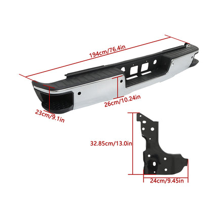 Findmall Chrome Rear Step Bumper Assembly for 2014-2018 Chevrolet Silverado 1500 and GMC Sierra 1500