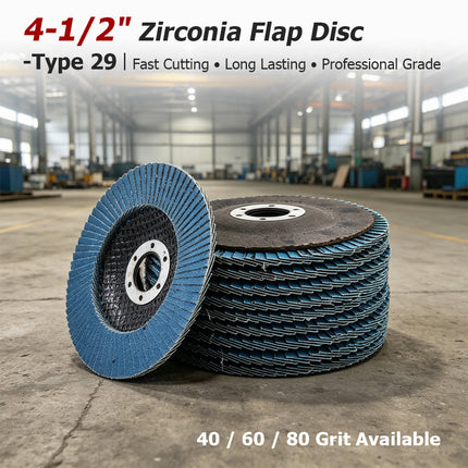 findmall 4-1/2" x 7/8" Zirconia Flap Disc Type 29 – 40/60/80 Grit Grinding & Sanding Discs for Angle Grinder (10/50/100 Pack)
