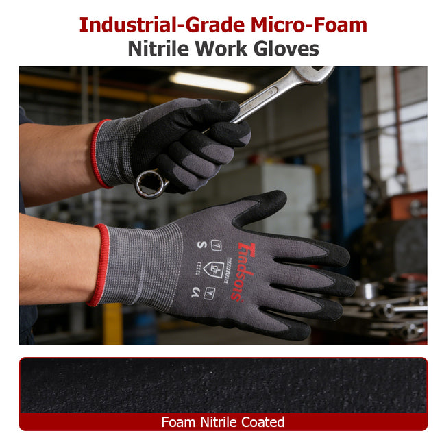 findmall 3-12 Pairs Micro-Foam Nitrile Coated Work Gloves – Seamless Knit Nylon Safety Gloves for Home & Industrial Use