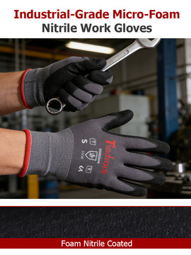 findmall 3-12 Pairs Micro-Foam Nitrile Coated Work Gloves – Seamless Knit Nylon Safety Gloves for Home & Industrial Use
