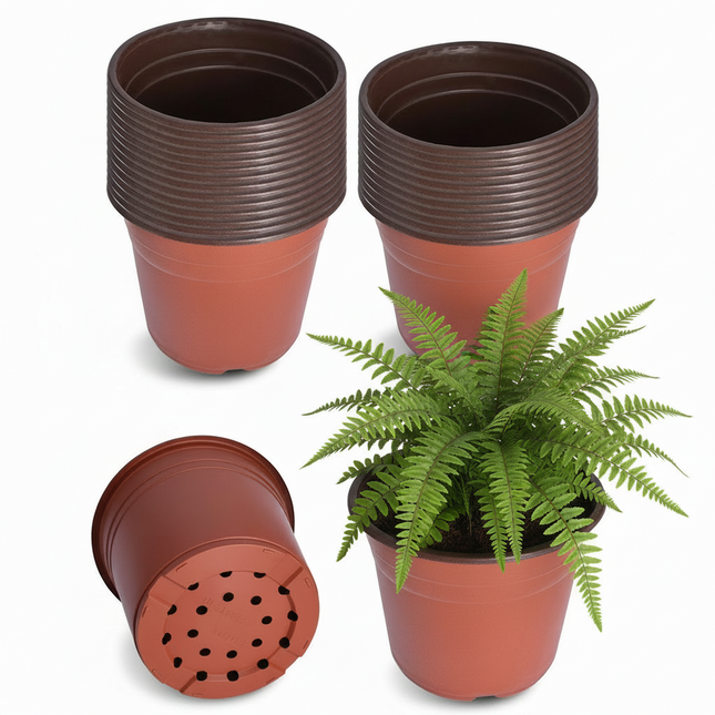 findmall 100PCS Plastic Plant Nursery Pots for Seedlings – Round Stackable Flower & Vegetable Planters, Ribbed Design