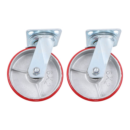Findmall 2 Pack 6 Inch Polyurethane Swivel Caster Wheels with Total Lock Brake, Plate Mount, Heavy Duty Replacement Casters for Carts, Workbenches &amp; Industrial Equipment