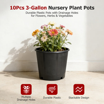 findmall 10pc Plastic Nursery Plant Pots with Drainage Holes – Durable Garden Planters for Flowers, Herbs & Vegetables