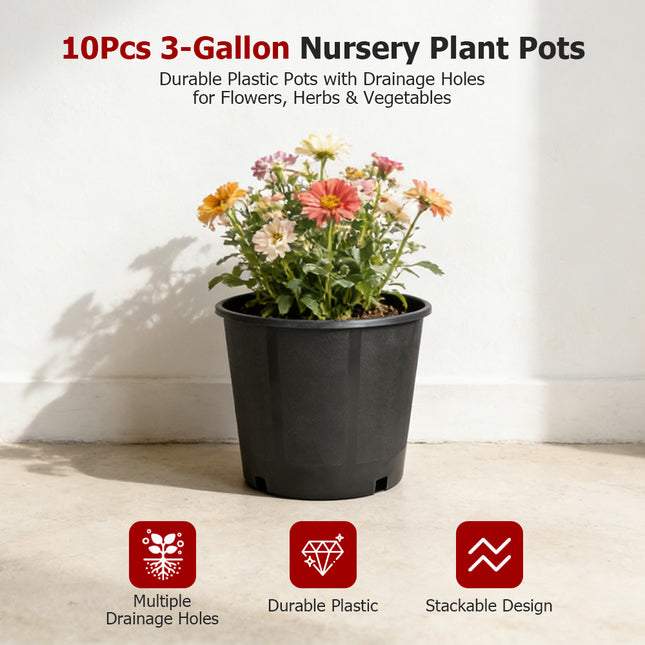 findmall 10pc Plastic Nursery Plant Pots with Drainage Holes – Durable Garden Planters for Flowers, Herbs & Vegetables