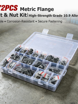 findmall 272PCS Metric Flange Hex Bolts & Nuts Kit – M6/M8/M10 Class 10.9 Black Zinc Plated, Full Thread Assortment (12–30mm)