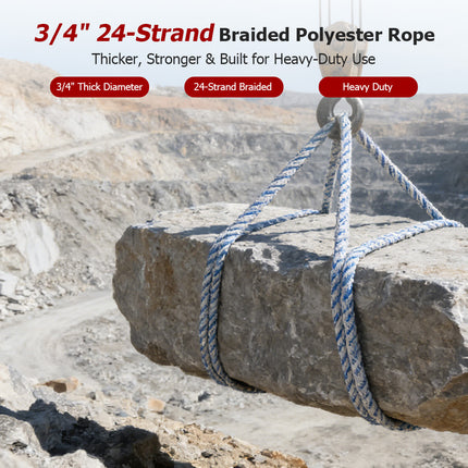 findmall 3/4" 24-Strand Braided Polyester Rope – High Strength Arborist Tree Felling & Rigging Rope for Swing, Camping & Bundling