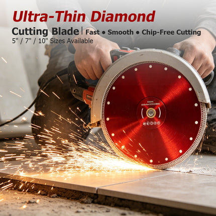 findmall 5"/7"/10" Diamond Porcelain Cutting Blade – Ultra-Thin Turbo Mesh Tile Blade for Ceramic, Granite & Masonry (Wet & Dry Use)