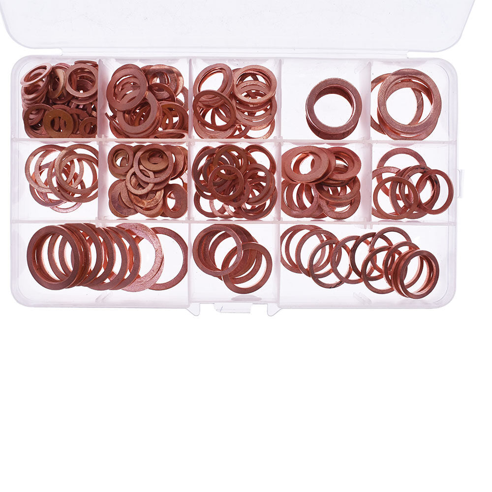 Brass Flat and Lock Washers 280pcs Assorted 12 Size Solid Copper Crush Washers Seal Flat Ring Hydraulic Fittings Set for Sump Plugs Water Fuel Hydraulic Fittings