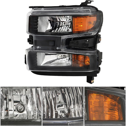 Findmall Headlight Assembly Replacement for Silverado 1500 Black Front LH