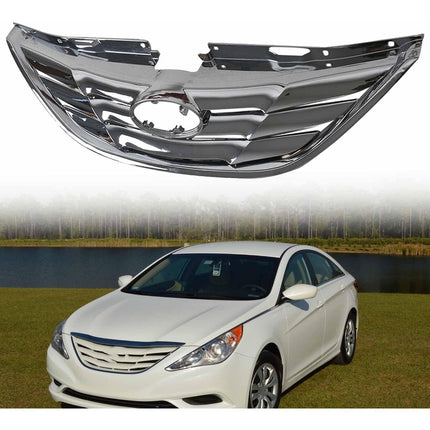 Findmall Front Grille for 2011-2013 Hyundai Sonata, Black with Chrome Trim