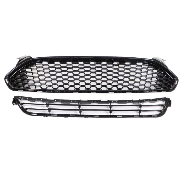 Findmall Black Honeycomb Front Upper and Lower Bumper Grille Kit Replacement for Fusion 2013-2016