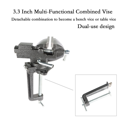 findmall 3.3 Inch Multi-Functional Combined Vise Dual-Purpose Bench or Table Vise Multifunctional Jaw Universal Rotate 360 Degree Work Clamp Cast Iron Portable Home Clamp On Vise