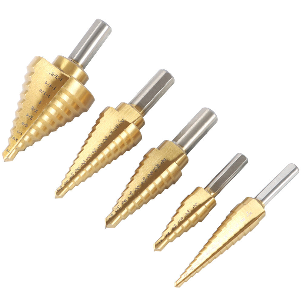 findmall 6Pc HSS Titanium Ladder Bits, with Automatic Center Punch, 5 High-speed Steel Drill Bits of 50 Specifications