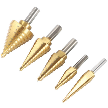 findmall 6Pc HSS Titanium Ladder Bits, with Automatic Center Punch, 5 High-speed Steel Drill Bits of 50 Specifications