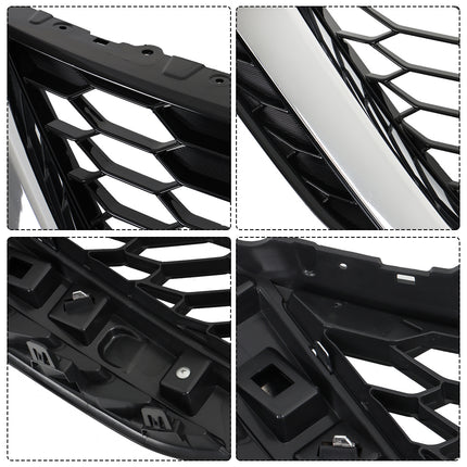 Findmall Front Grille for 2016-2018 Nissan Sentra, Black with Chrome Trim