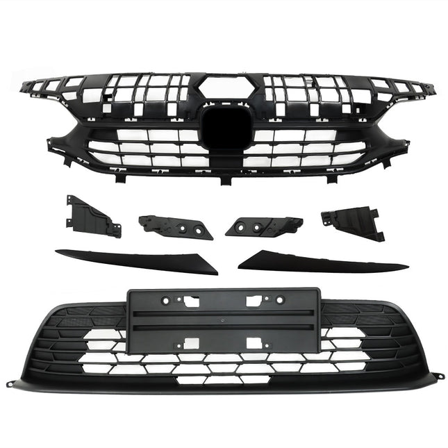 Findmall 3-Piece Black Front Upper and Lower Bumper Grille and Headlight Eyelid Set Replacement for Civic Sedan 2022-2023