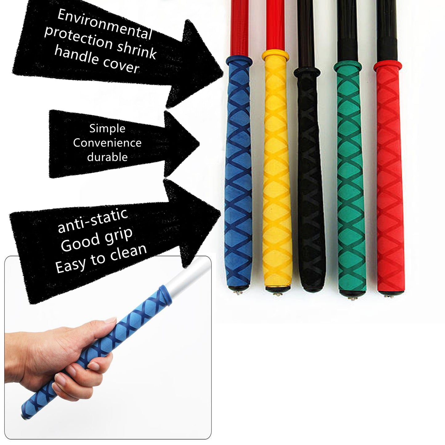 eTekGo X-Tube Heat Shrink Wrap Tubing 39"&64" Lengths for Rod Grips-5 Color 14 Sizes (Black, Diamter：15mm; Length：39")