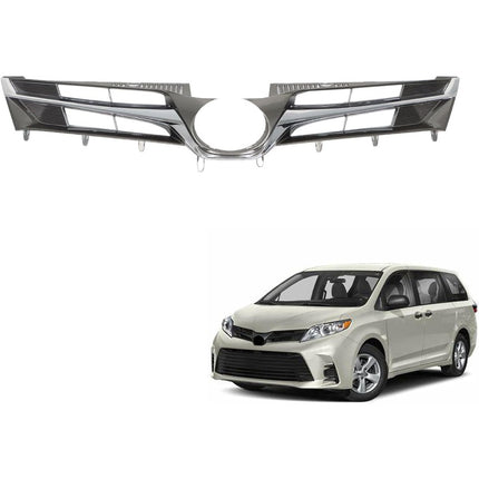 Findmall Front Upper Grille for 2018-2019 Toyota Sienna, Black with Chrome Trim