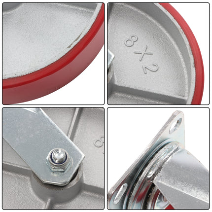Findmall 1 Pack 8" Polyurethane on Iron Core Swivel Caster Wheels with Wheel Brake, Top Plate Mount, Heavy Duty Casters for Tool Boxes, Workbenches & Carts