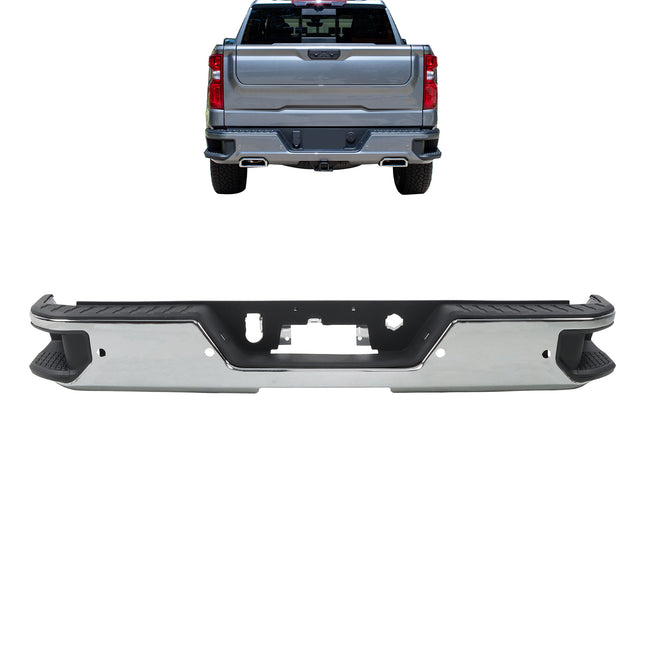 Findmall Chrome Rear Step Bumper for 2020-2025 Chevrolet Silverado and GMC Sierra 2500/3500 HD, With Sensor Holes, GM1103217