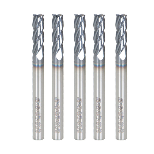 findmall 5Pcs 4 Flute 3/16 Inch x 5/8 Inch Helix Carbide End Mill with Tialn Coated Fit for Aluminum Cut Non-Ferrous Metal Upcut CNC Spiral Router Bit