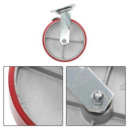 Findmall 1 Pack 8" Polyurethane on Iron Core Swivel Caster Wheels with Wheel Brake, Top Plate Mount, Heavy Duty Casters for Tool Boxes, Workbenches & Carts