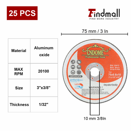 findmall Metal Cut Off Wheels for Stainless Steel-  20/25/50/100 Pack Thin Cutting Discs (0.040" / 0.045" / 0.0625") for Angle Grinder