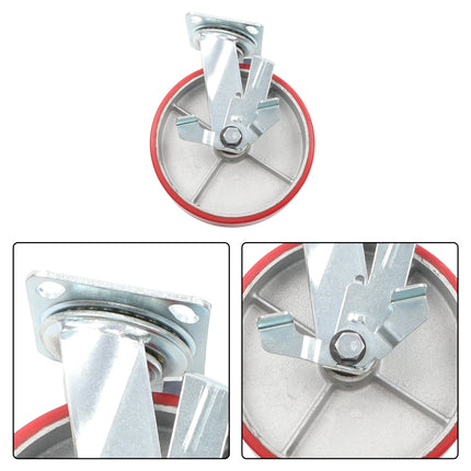 Findmall 1 Pack 8" Polyurethane on Iron Core Swivel Caster Wheels with Wheel Brake, Top Plate Mount, Heavy Duty Casters for Tool Boxes, Workbenches & Carts