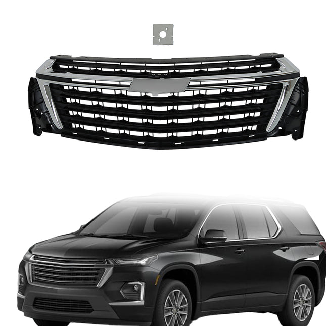 Findmall Black Front Center Grille with Chrome Trim Replacement for Traverse 2022-2023