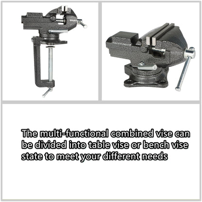 findmall 3.3 Inch Multi-Functional Combined Vise Dual-Purpose Bench or Table Vise Multifunctional Jaw Universal Rotate 360 Degree Work Clamp Portable Home Clamp On Vise