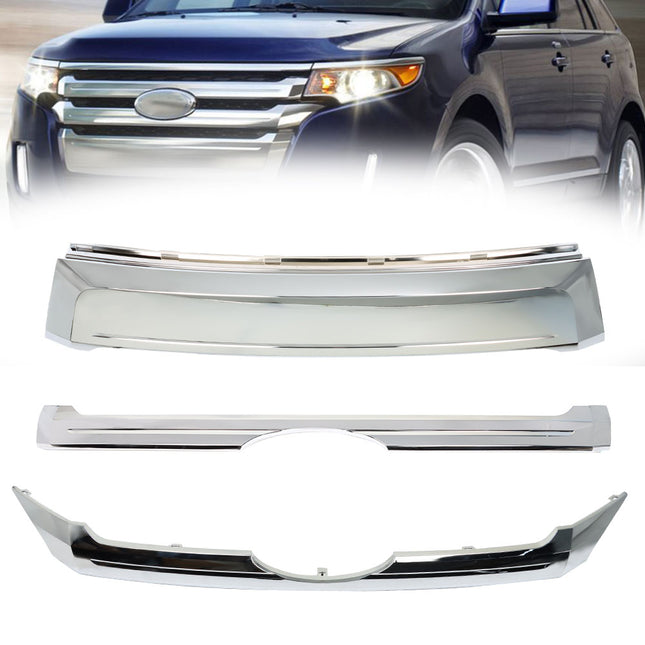 Findmall 3-Piece Chrome Front Upper Center and Lower Bumper Grille Set Replacement for Edge 2011-2014