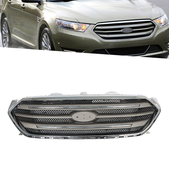 Findmall Chrome and Black Front Upper Bumper Grille Assembly Replacement for Taurus 2013-2019