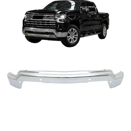 Findmall Chrome Steel Front Bumper Face Bar with Parking Sensor Holes Replacement for 2022-2023 Chevrolet Silverado 1500