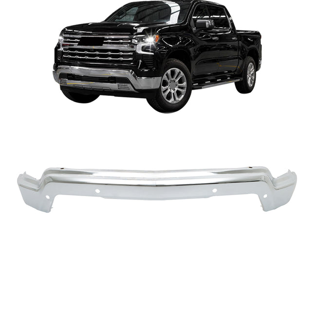 Findmall Chrome Steel Front Bumper Face Bar with Parking Sensor Holes Replacement for 2022-2023 Chevrolet Silverado 1500